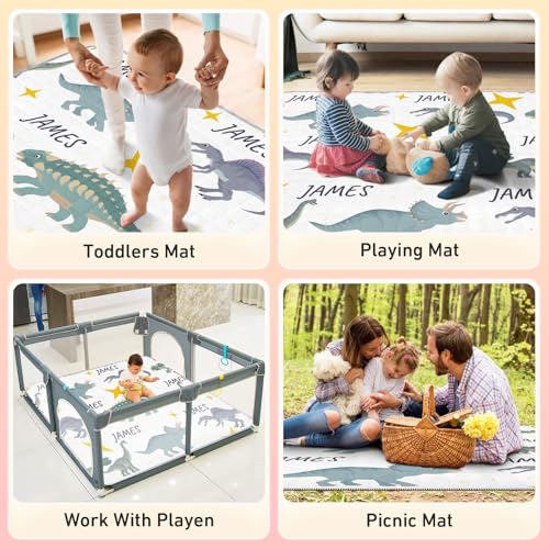 Personalized Portable Baby Play Mats - Dinosaur Theme Soft Odorless Baby Crawling Mat, Non-Slip Cushioned Baby Playmat for Infants,Babies,Toddler Nursery Decoration(43