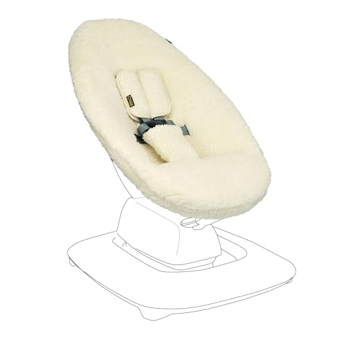 UKJE Protective Swing Cover Compatible with 4moms RockaRoo or MamaRoo 5, Multi-Motion Baby Swing, Baby Swing Liners, Baby Rocker Cover, Easy to Install, Easy to Wash, Handmade in Europe - Teddy Ecru