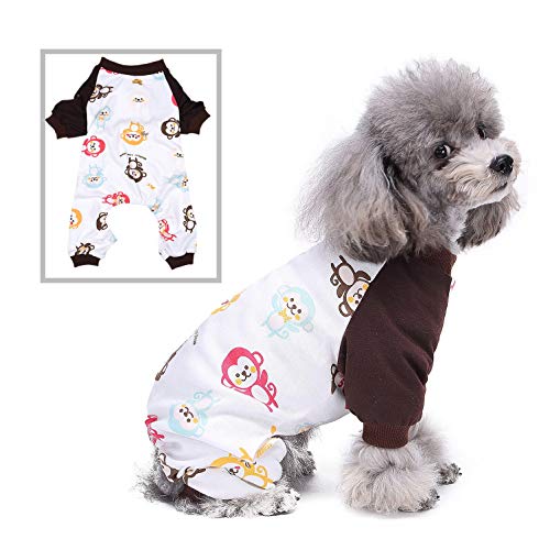 SELMAI Dog Pajamas Cat Pjs Sleepwear Breathable Soft Cotton Elastic Cat Apparel Pet Costume Cartoon Monkey Rompers for Small Puppy Girls Shirts Doggies Jumpsuit Easy on Spring Summer Autumn Clothes M
