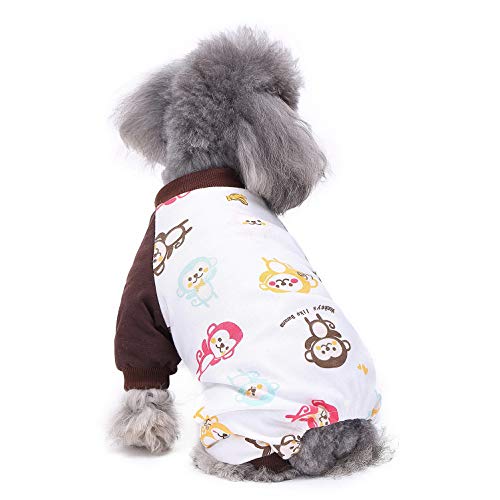 SELMAI Dog Pajamas Cat Pjs Sleepwear Breathable Soft Cotton Elastic Cat Apparel Pet Costume Cartoon Monkey Rompers for Small Puppy Girls Shirts Doggies Jumpsuit Easy on Spring Summer Autumn Clothes M