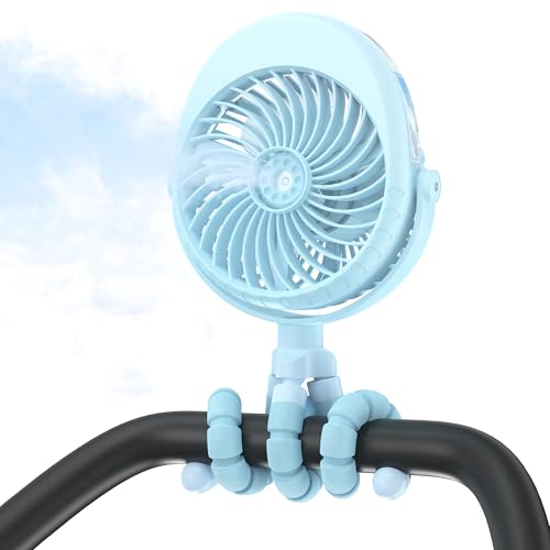 2025 Upgarded 4000mAh Misting Baby Stroller Fan, Rechargeable Battery Operated,Max 15Hrs Cooling