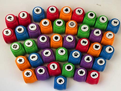 Fascola Mini Paper Craft Punch Card Scrapbooking Engraving Kid Cut DIY Handmade Hole Puncher for Festival Papers and Greeting Card Set of 40 with Random Colors (Set of 40)