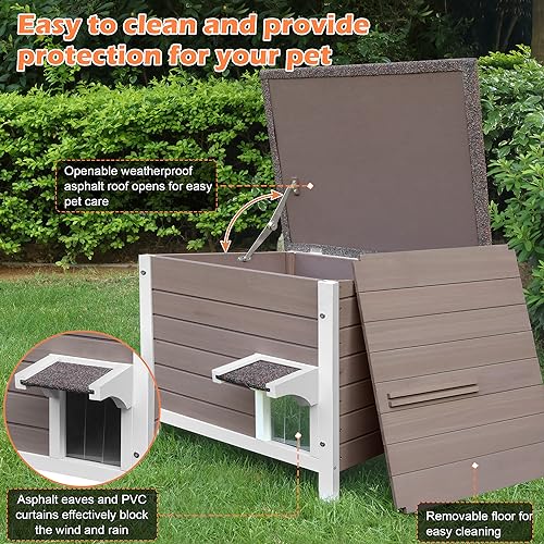 Deblue Insulated Cat Houses for Outdoor Cats, Weatherproof Feral Cat House with All-Round Foam, Wooden Cat Shelter for Multiple Cats - Grey