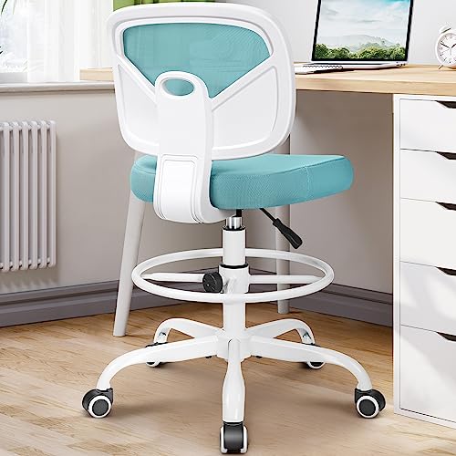Primy Armless Tall Desk Chair, Adjustable Height and Footring, Low-Back Ergonomic Standing Desk Chair Mesh Rolling Tall Chair for Art Room, Office or Home (Teal)