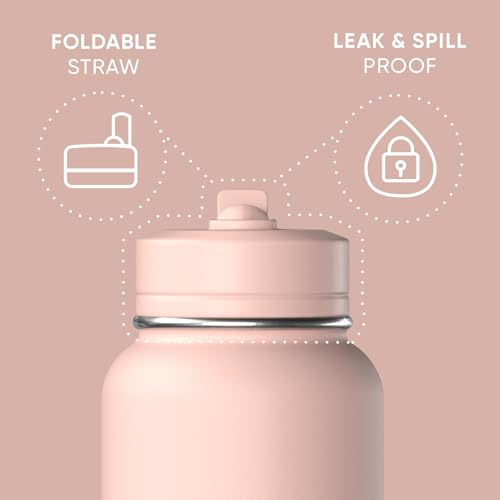 Hydrapeak 32oz Sport Insulated Water Bottle with Straw or Chug Lid, Leak & Spill Proof, Keeps Drinks Cold for 24 Hours, Hot for 12 Hours, Premium Stainless Steel Water Bottles (32oz, Peony)